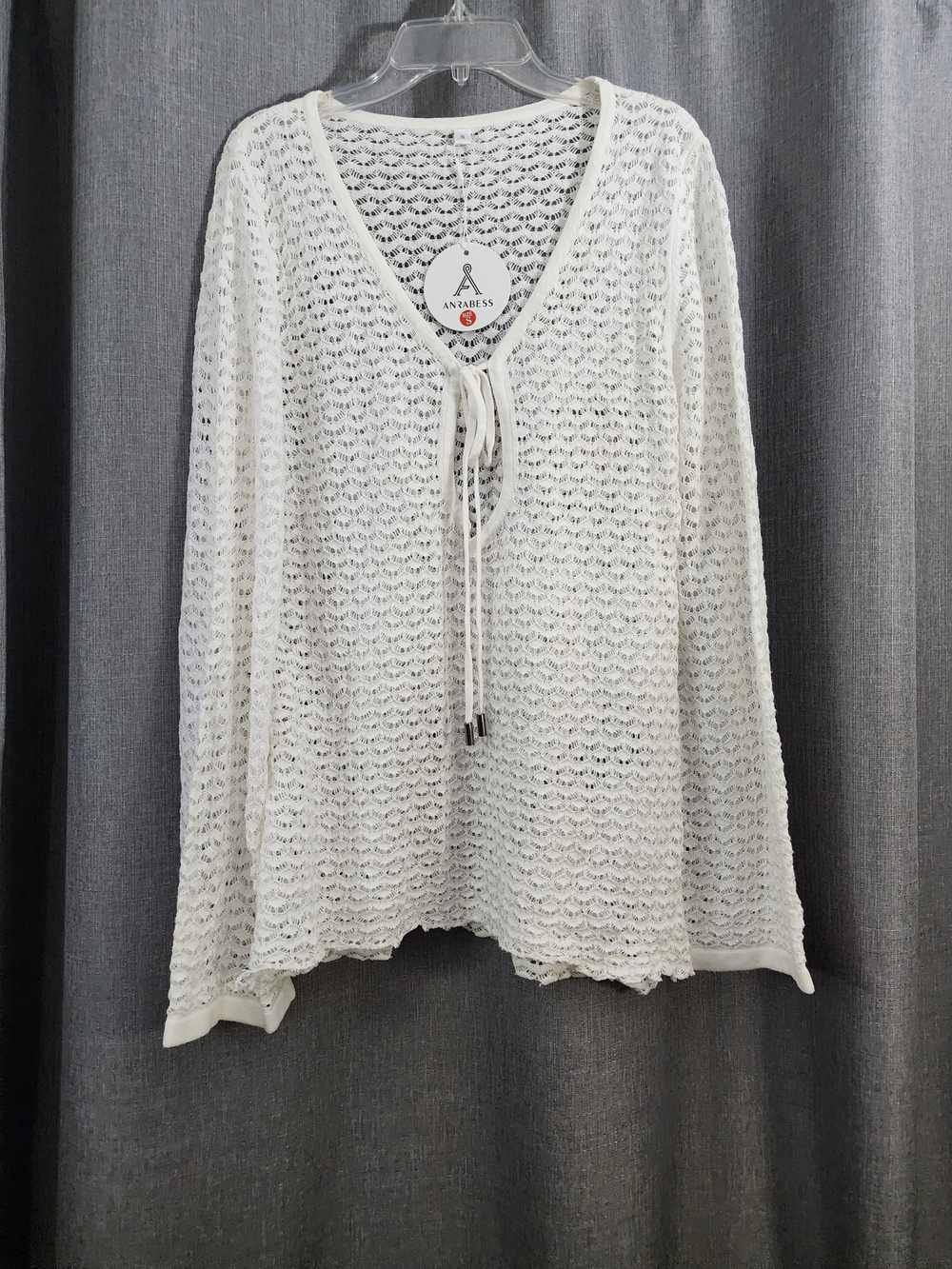 Anapbess White Crochet Tie-Front Beach Cover-Up Top